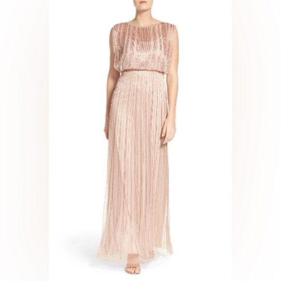 Adrianna Papell Beaded Mesh Blouson Gown NWT